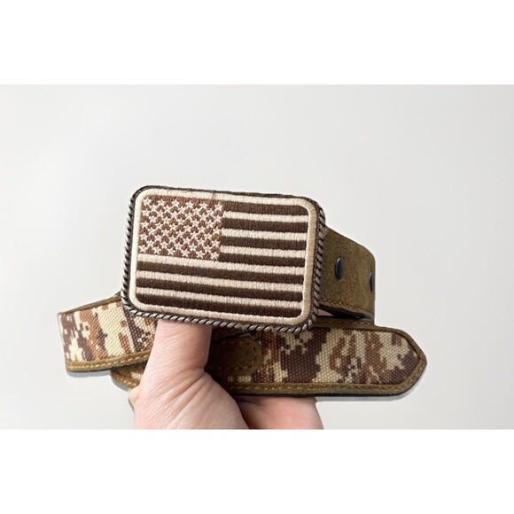 Ariat Boys Western Leather Belt Size 26 Brown Camo American Flag - Picture 6 of 6